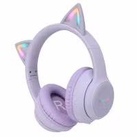 imoshion Casque sans fil pour enfants LED Light Cat Ear - Limiteur de décibels - Avec câble AUX - Lavender Lilac
