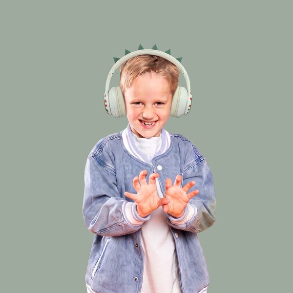 imoshion Casque sans fil pour enfants Dino LED Light - Limiteur de décibels - Avec câble AUX - Brown / Orange