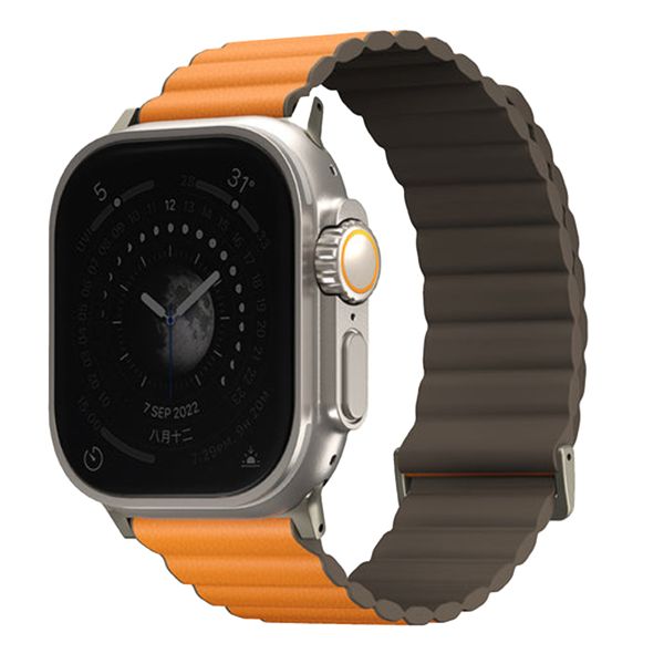 Uniq Bracelet Revix Premium Edition réversible Apple Watch | 44/45/46/49 mm - Saffron Orange / Khaki