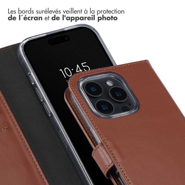 Selencia Étui portefeuille en cuir véritable Apple iPhone 16 Pro Max - Marron clair