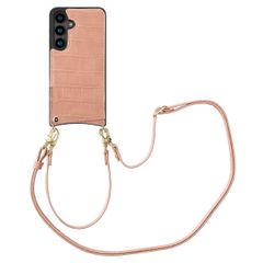Selencia Coque de télephone Nova Croco avec cordon et porte-cartes Samsung Galaxy S24 - Old Pink