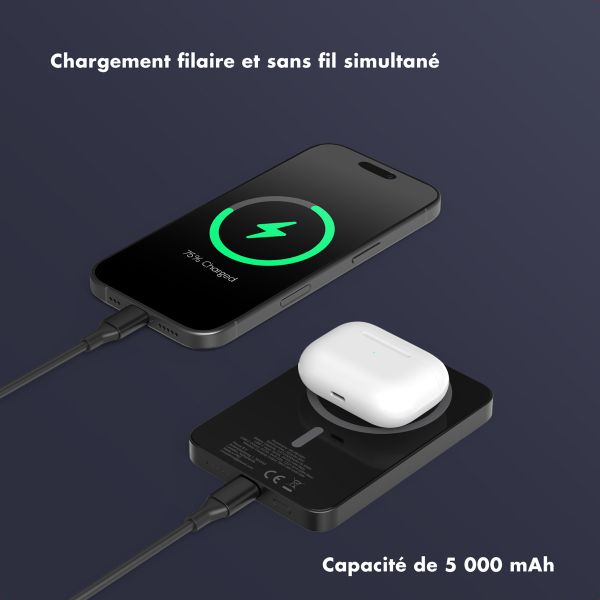 Selencia Powerbank Vivid 5 000 mAh - MagSafe et Qi - Noir / Chic Marble Black