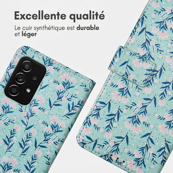 imoshion Étui de télephone portefeuille Design Samsung Galaxy A52(s) (5G/4G) - Blue Flowers