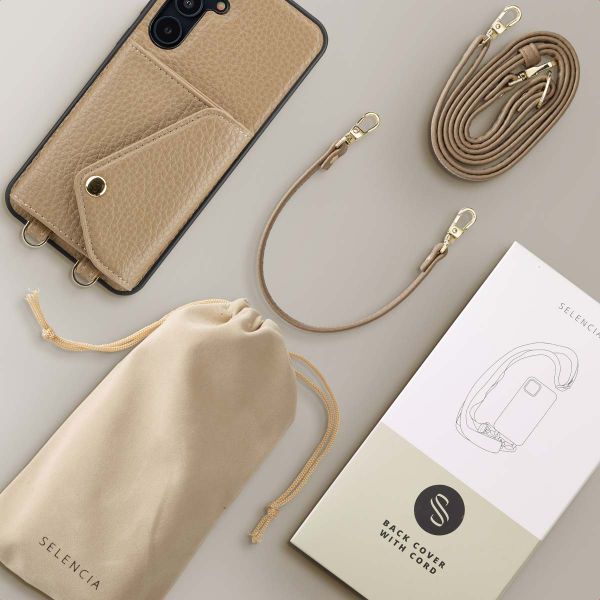 Selencia Coque de télephone Sera avec cordon et porte-cartes enveloppe Samsung Galaxy A55 - Taupe
