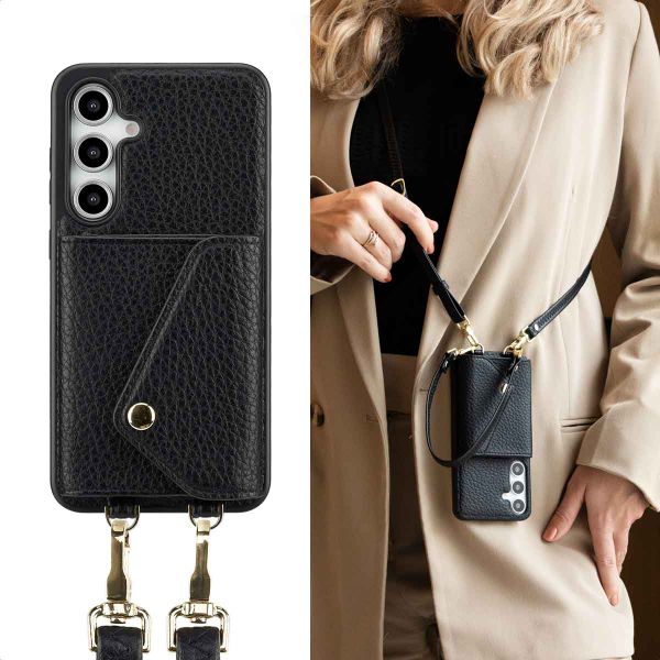 Selencia Coque de télephone Sera avec cordon et porte-cartes enveloppe Samsung Galaxy S24 FE - Noir
