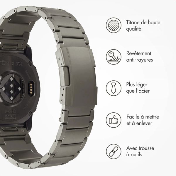 Accezz Bracelet en acier Titane mat  - Connexion Garmin 26 mm - Titanium