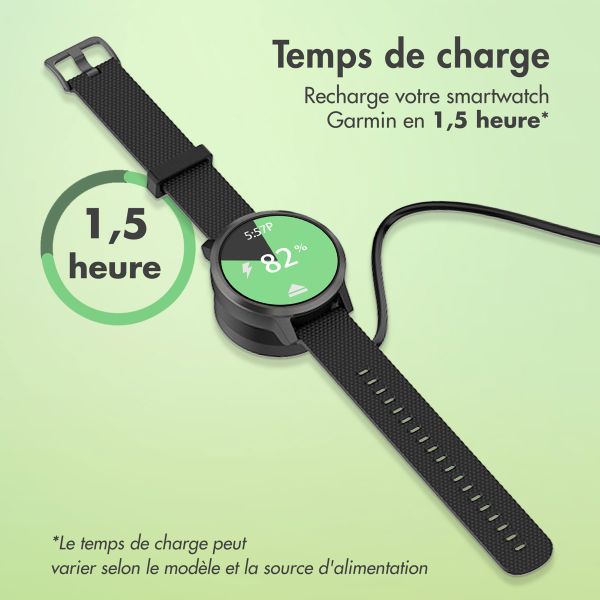 imoshion Station de charge Garmin Watch | Câble de chargement USB-A - 2 metre - Noir