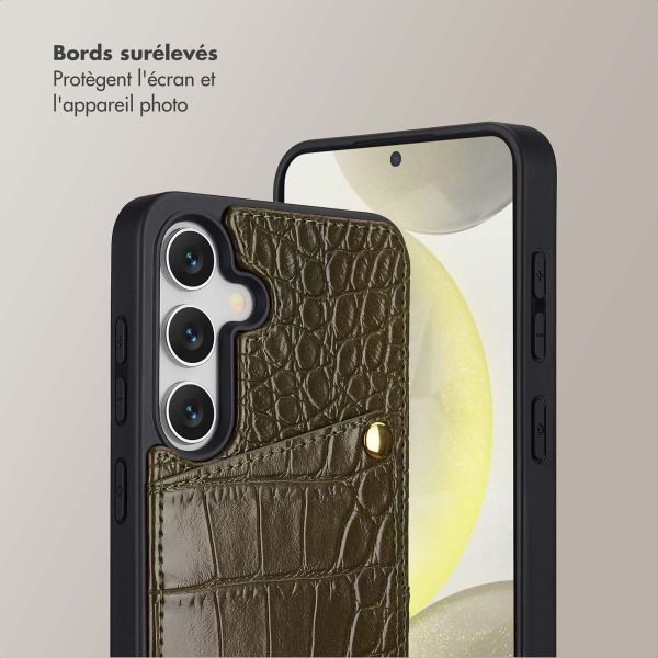 Selencia Coque de télephone Nova Croco avec cordon et porte-cartes Samsung Galaxy S25 / S24 - Dark Olive