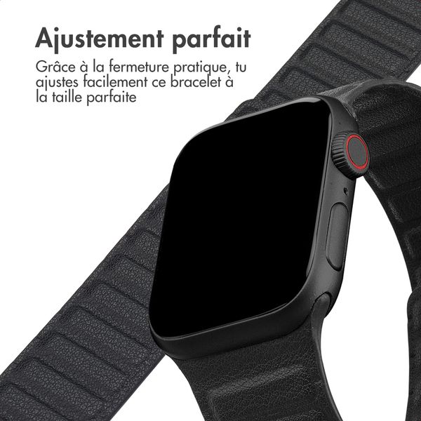 Accezz Bracelet en cuir véritable magnétique Apple Watch | 44/45/46/49 mm - Noir