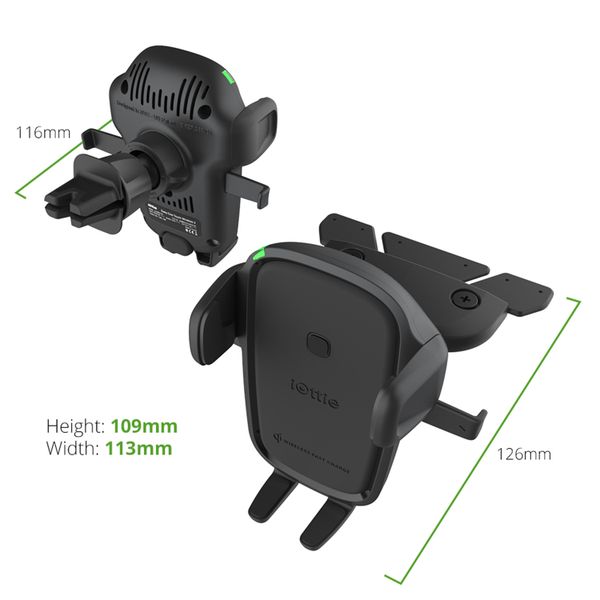 iOttie Easy One Touch Wireless Charging - Support de téléphone pour voiture - Grille de ventilation et lecteur CD - Noir