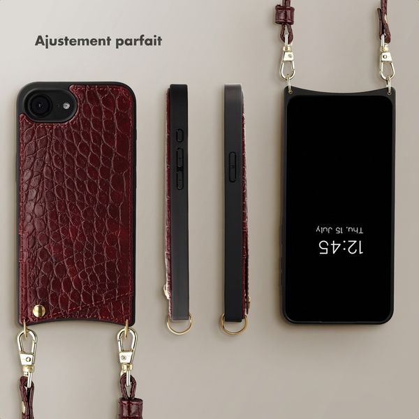Selencia Coque de télephone Nova Croco avec cordon et porte-cartes Apple iPhone 17e / 16e - Choco Brown