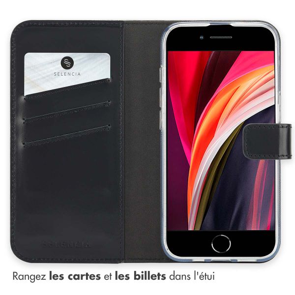Selencia Étui portefeuille en cuir véritable Apple iPhone 17e / 16e - Noir