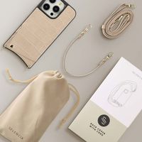 Selencia Coque de télephone Nova Croco avec cordon et porte-cartes Apple iPhone 14 Pro - Beige