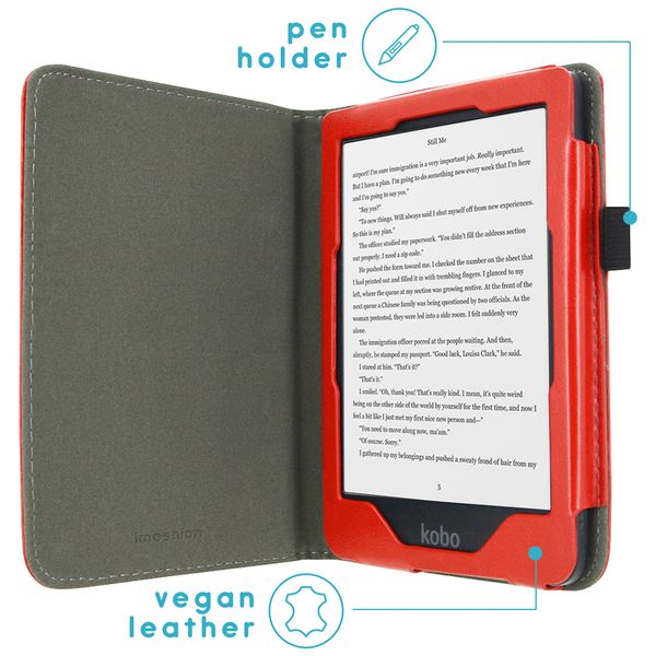 imoshion Étui de liseuse portefeuille en cuir végan Kobo Clara HD - Rouge