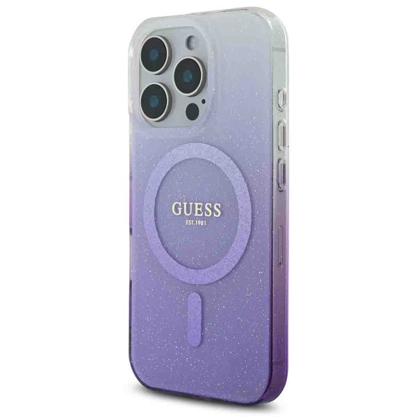 Guess Coque MagSafe IML Glitter Gradient Apple iPhone 16 Pro - Purple