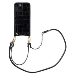 Selencia Coque de télephone Nova Croco avec cordon et porte-cartes Apple iPhone 14 / 13 - Noir