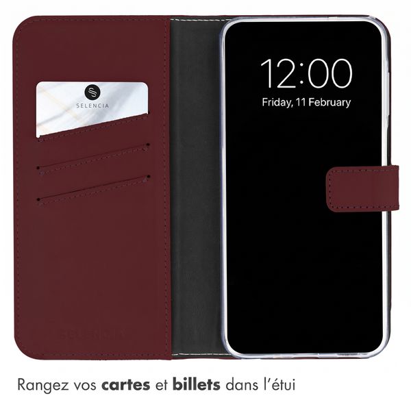 Selencia Étui portefeuille en cuir véritable Samsung Galaxy A27 (5G) - Burgundy