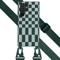 Selencia Coque design en silicone avec cordon amovible Samsung Galaxy S22 Ultra - Irregular Check Green