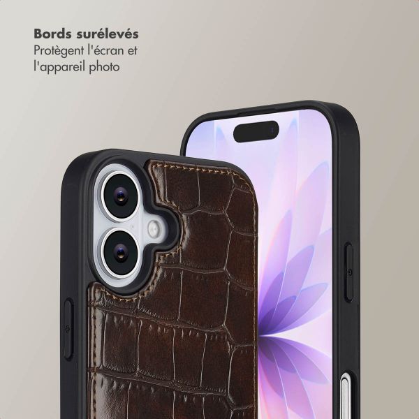 Selencia Coque de télephone Nova Croco avec cordon et porte-cartes Apple iPhone 17 - Choco Brown