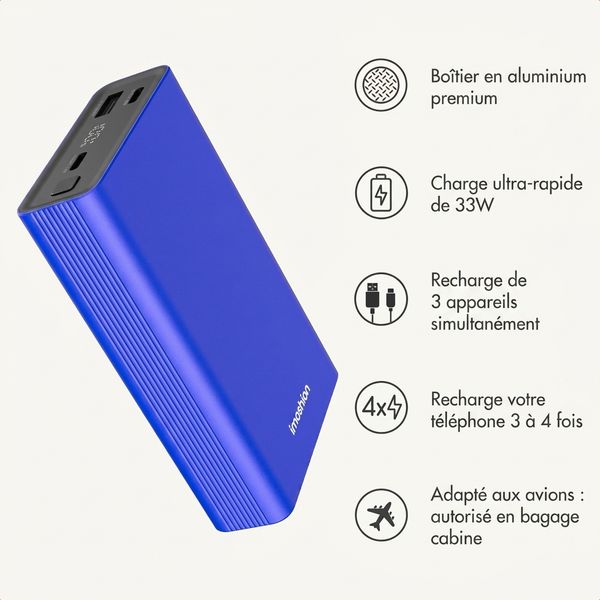 imoshion Ultra Series Aluminium Batterie externe 20.000 mAh - Charge rapide jusqu'à 33 watts - Cobalt Blue