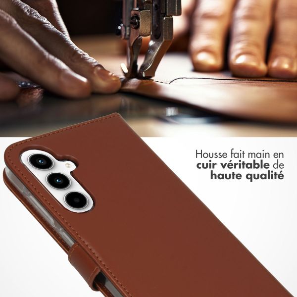 Selencia Étui portefeuille en cuir véritable Samsung Galaxy A35 - Marron clair