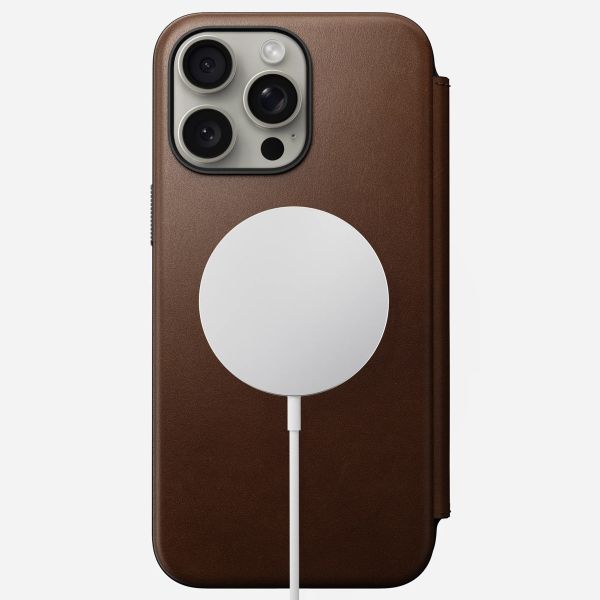 Nomad Étui de télephone portefeuille Modern Leather Folio Apple iPhone 15 Pro Max - Marron