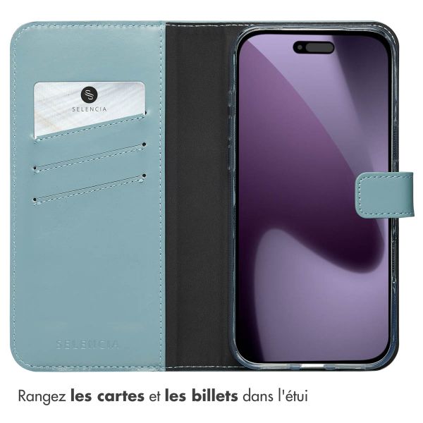 Selencia Étui portefeuille en cuir véritable Apple iPhone 17 Pro Max - Air Blue