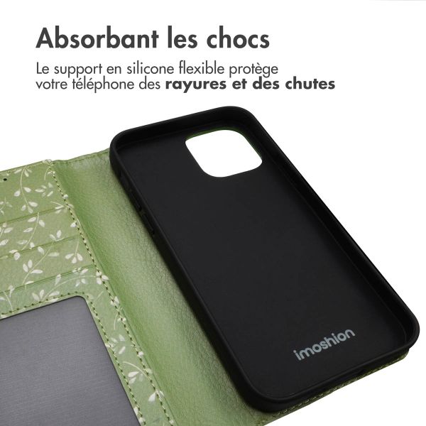 imoshion Étui de télephone portefeuille Design Apple iPhone 12 (Pro) - Green Flowers