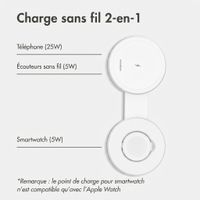 imoshion Chargeur de voyage sans fil 2-en-1 25 W - iPhone / AirPods / Apple Watch - Qi2.2 - Blanc