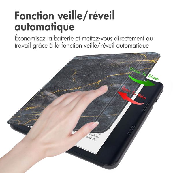 imoshion Design Slim Hard Sleepcover avec support Kobo Libra 2 / Tolino Vision 6 - Black Marble