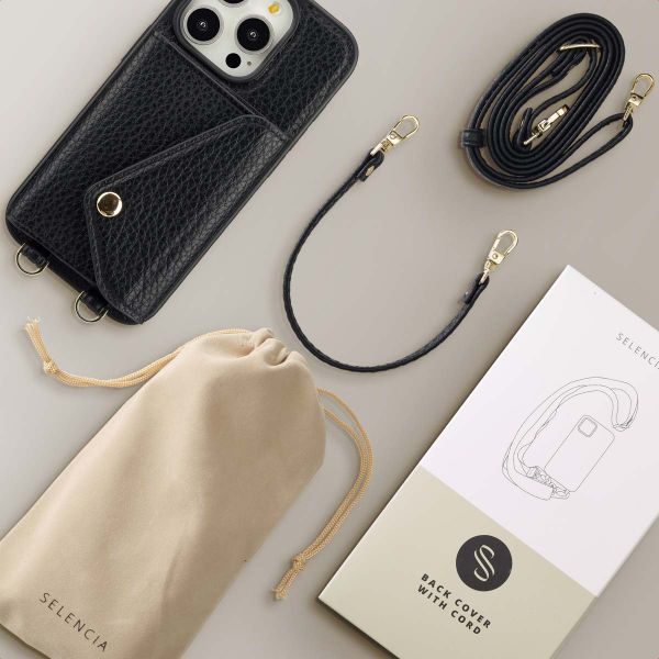 Selencia Coque de télephone Sera avec cordon et porte-cartes enveloppe Apple iPhone 15 Pro - Noir