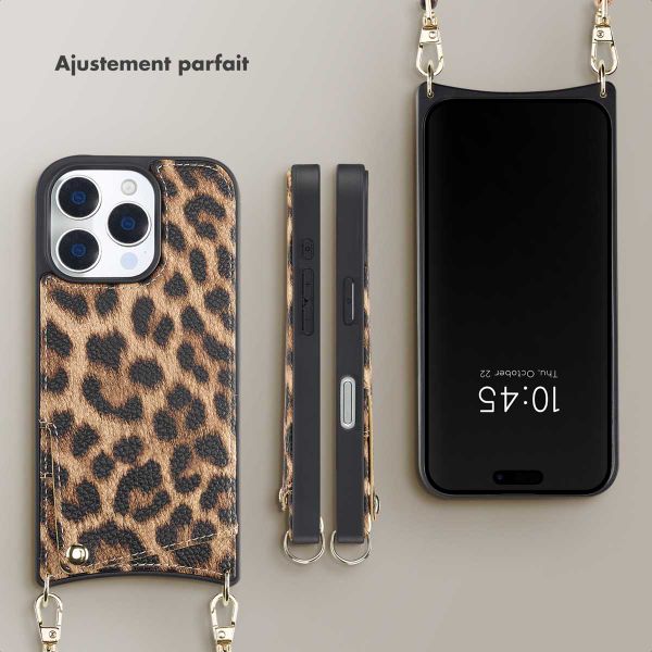 Selencia Coque de télephone Nova avec cordon et porte-cartes Apple iPhone 16 Pro - Leopard