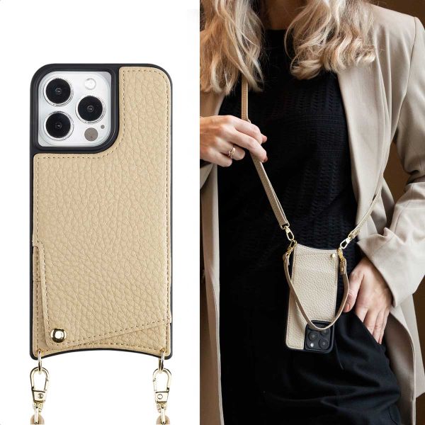 Selencia Coque de télephone Nova avec cordon et porte-cartes Apple iPhone 13 Pro - Beige