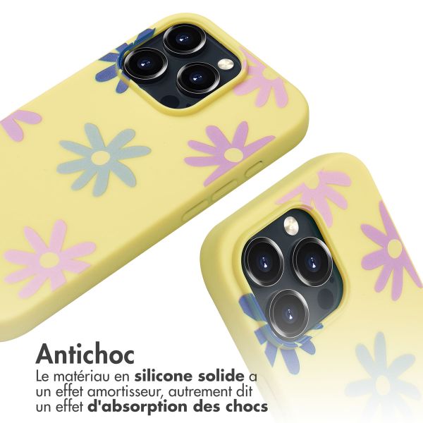 imoshion Coque design en silicone avec cordon Apple iPhone 16 Pro - Yellow Flower Distance