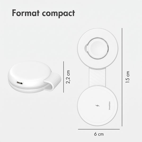 imoshion Chargeur de voyage sans fil 2-en-1 25 W - iPhone / AirPods / Apple Watch - Qi2.2 - Blanc