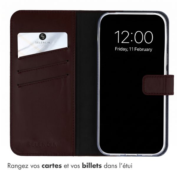Selencia Étui portefeuille en cuir véritable Google Pixel 11 / 11 Pro - Marron foncé