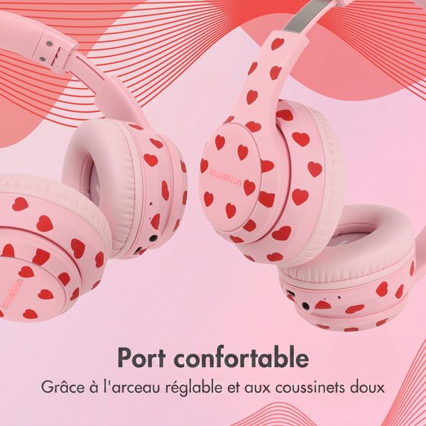 imoshion Casque sans fil pour enfants LED Light - Limiteur de décibels - Avec câble AUX - Cœurs