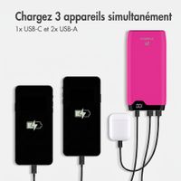 imoshion Batterie externe 20 000 mAh - Chargeur rapide 22,5 W - USB-C / USB-A - Rose vif