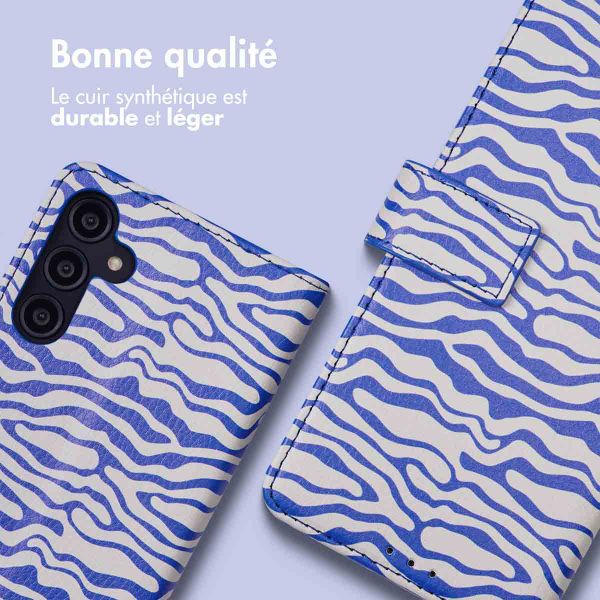 imoshion Étui de télephone portefeuille Design Samsung Galaxy A14 (5G/4G) - White Blue Stripes