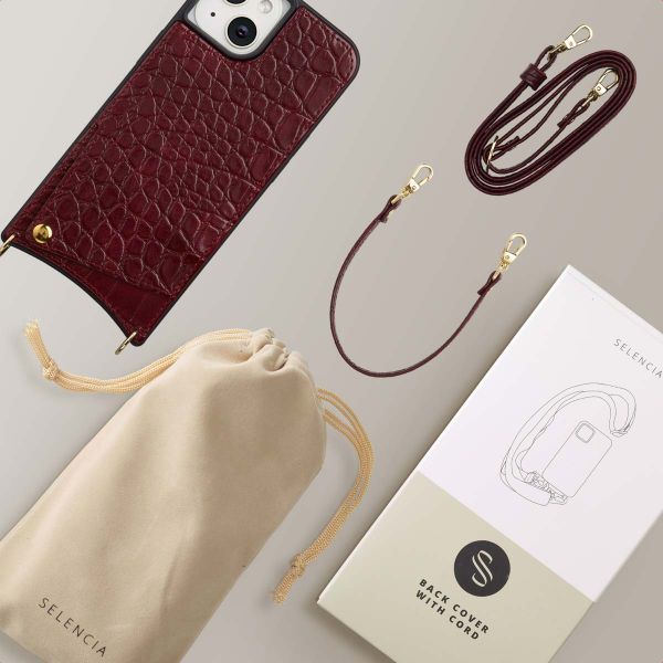 Selencia Coque de télephone Nova Croco avec cordon et porte-cartes Apple iPhone 14 / 13 - Burgundy