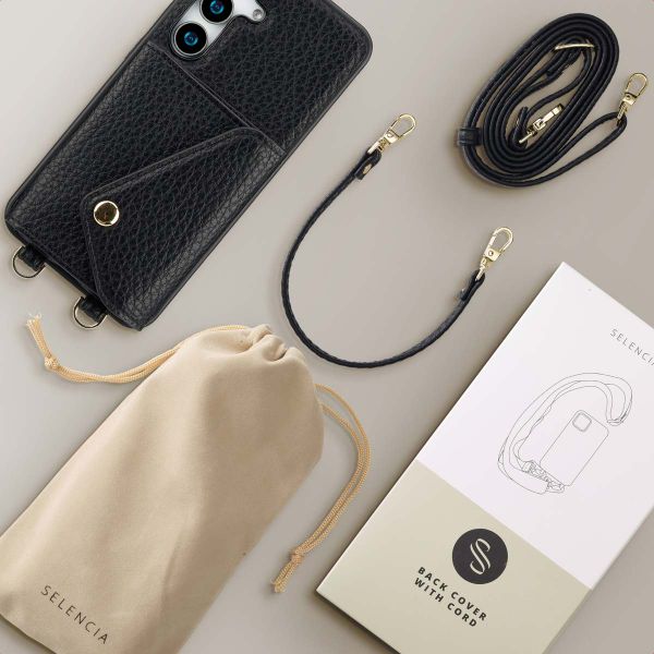 Selencia Coque de télephone Sera avec cordon et porte-cartes enveloppe Samsung Galaxy S25 / S24 - Noir