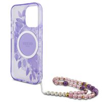 Guess MagSafe IML Flowers Case avec beads strap Apple iPhone 15 Pro Max - Purple
