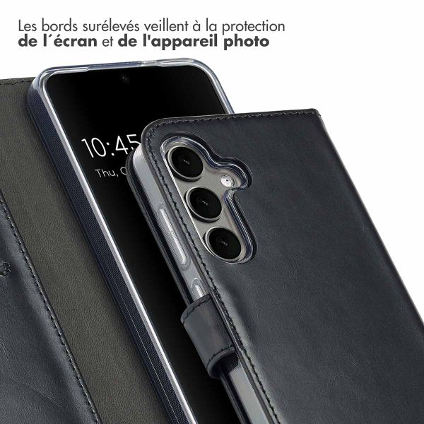 Selencia Étui portefeuille en cuir véritable Samsung Galaxy S25 Plus - Noir
