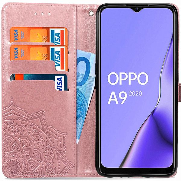 Etui de télephone portefeuille Mandala Oppo A5 (2020) / A9 (2020) - Rose Doré