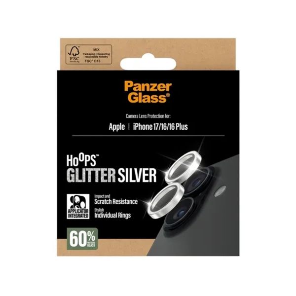 PanzerGlass Protection Caméra Hoops Optic Rings Apple iPhone 17 - Argent Pailleté