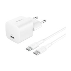 Belkin Chargeur USB-C compact BoostCharge 25W avec câble USB-C vers USB-C - 1 mètre - Blanc