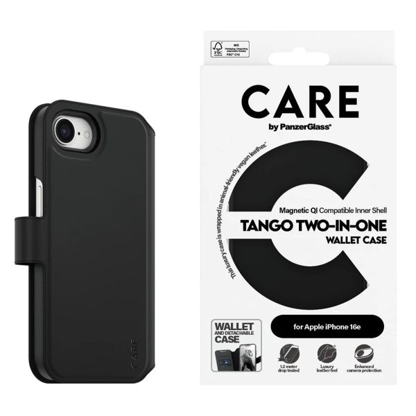 CARE by PanzerGlass Étui de télephone portefeuille Tango 2 en 1 avec MagSafe Apple iPhone 17e / 16e - Black