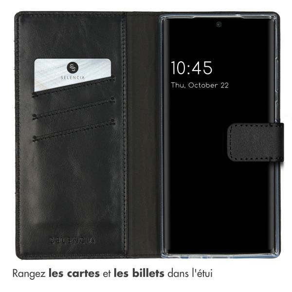 Selencia Étui portefeuille en cuir véritable Samsung Galaxy S23 Ultra - Noir