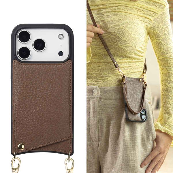 Selencia Coque de télephone Nova avec cordon et porte-cartes Apple iPhone 17 Pro Max - Mocha Brown