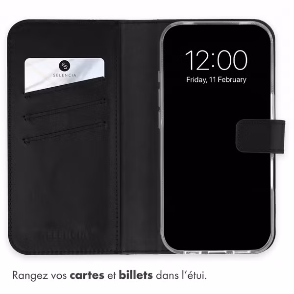 Selencia Étui portefeuille en cuir véritable Apple iPhone 18 Pro Max / 17 Pro Max - Noir